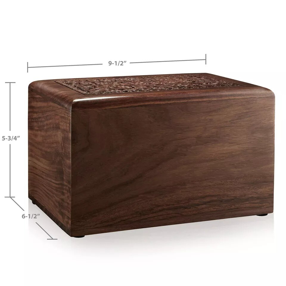 Rosewood Hand-Carved Floral Wood Memorial Cremation Box with Velvet Bag - XL