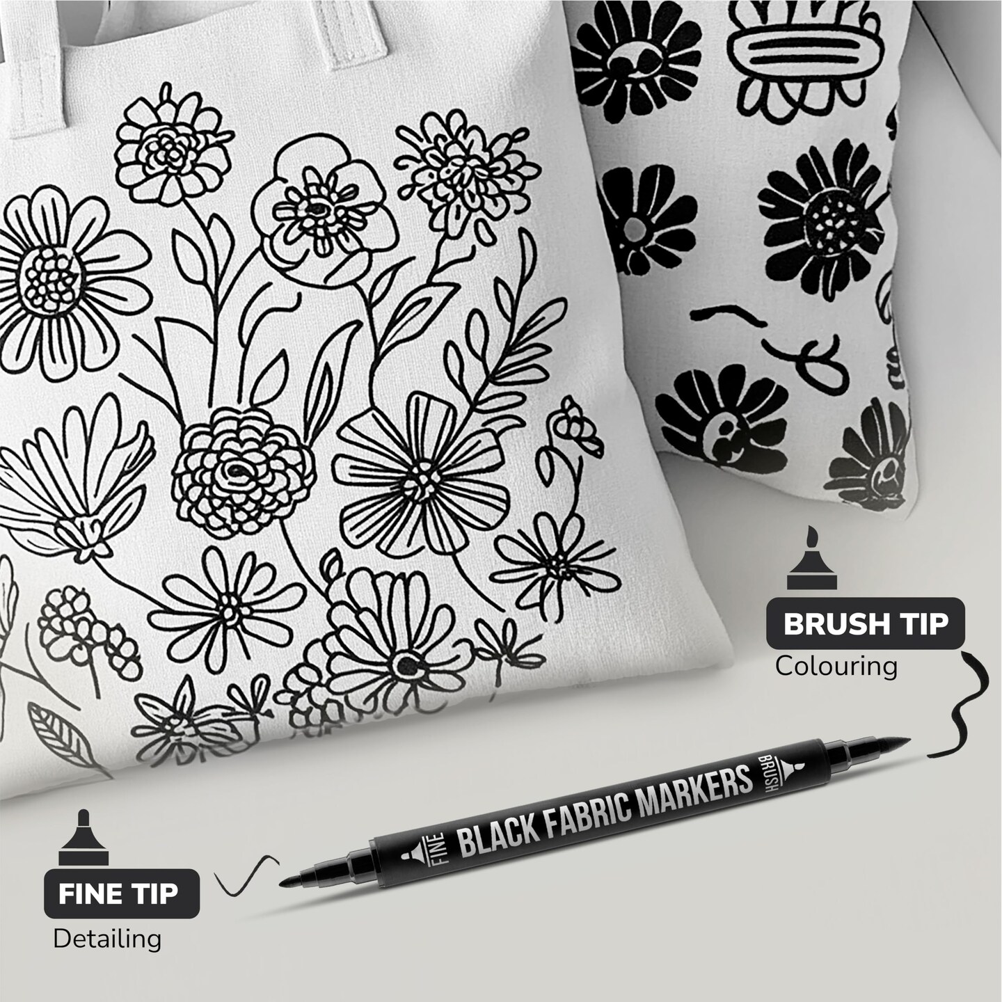 Zenacolor 5 Dual-Tip Black Fabric Markers Permanent for Clothes - Fabric Paint Pens for Personalizing Shirts Bags Hats Canvas and Textiles