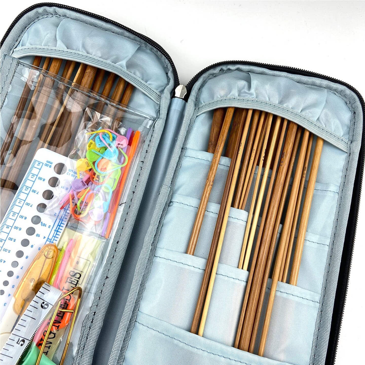 Bamboo Knitting Needle Set with Case 36pcs Straight Single Pointed Kniting Needles 13.5inch Length Sweater Needles for DIY Knitting Projects(2mm-10mm) Knitting Set with Accessories