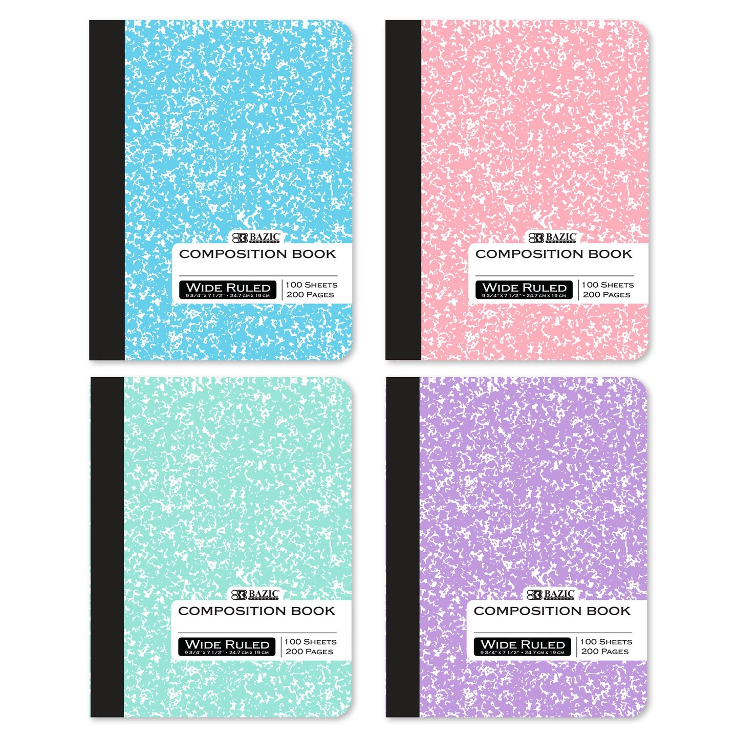 BAZIC W/R 100 Ct. Pastel Color Marble Composition Book