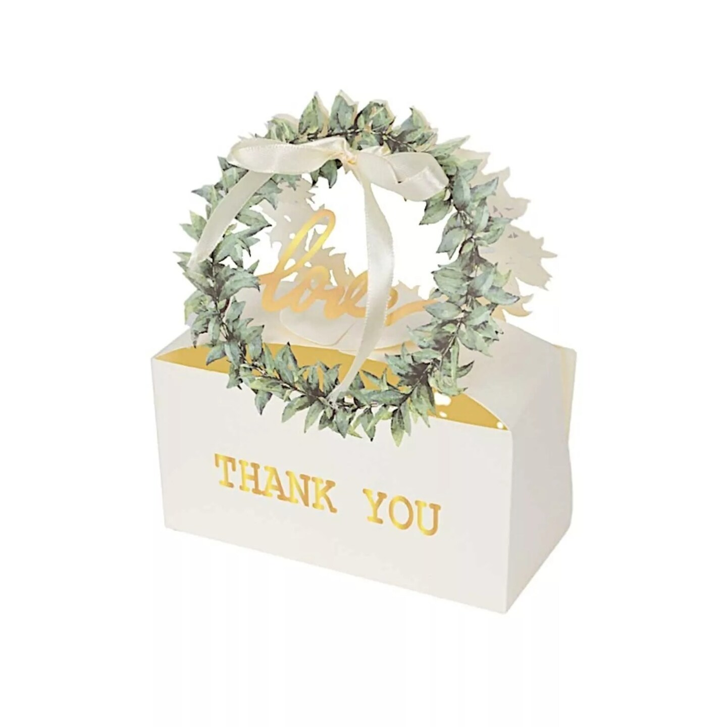 25 White Love Wreath Party Favor Gift Boxes with Ribbon Party Supplies