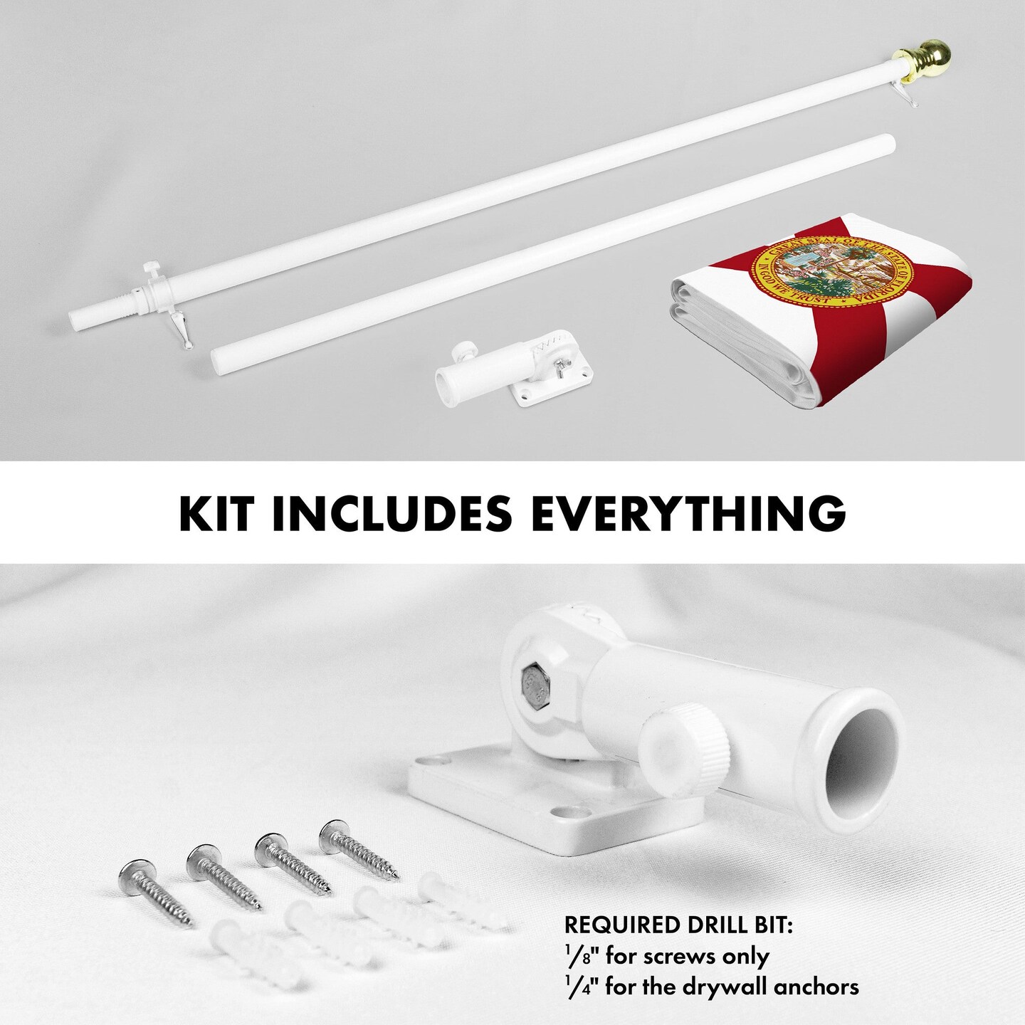 G128 Combo Pack: 5 Ft Tangle Free Aluminum Spinning Flagpole (White) &#x26; Florida FL State Flag 2x3 Ft, ToughWeave Series Embroidered 210D Polyester | Pole with Flag Included