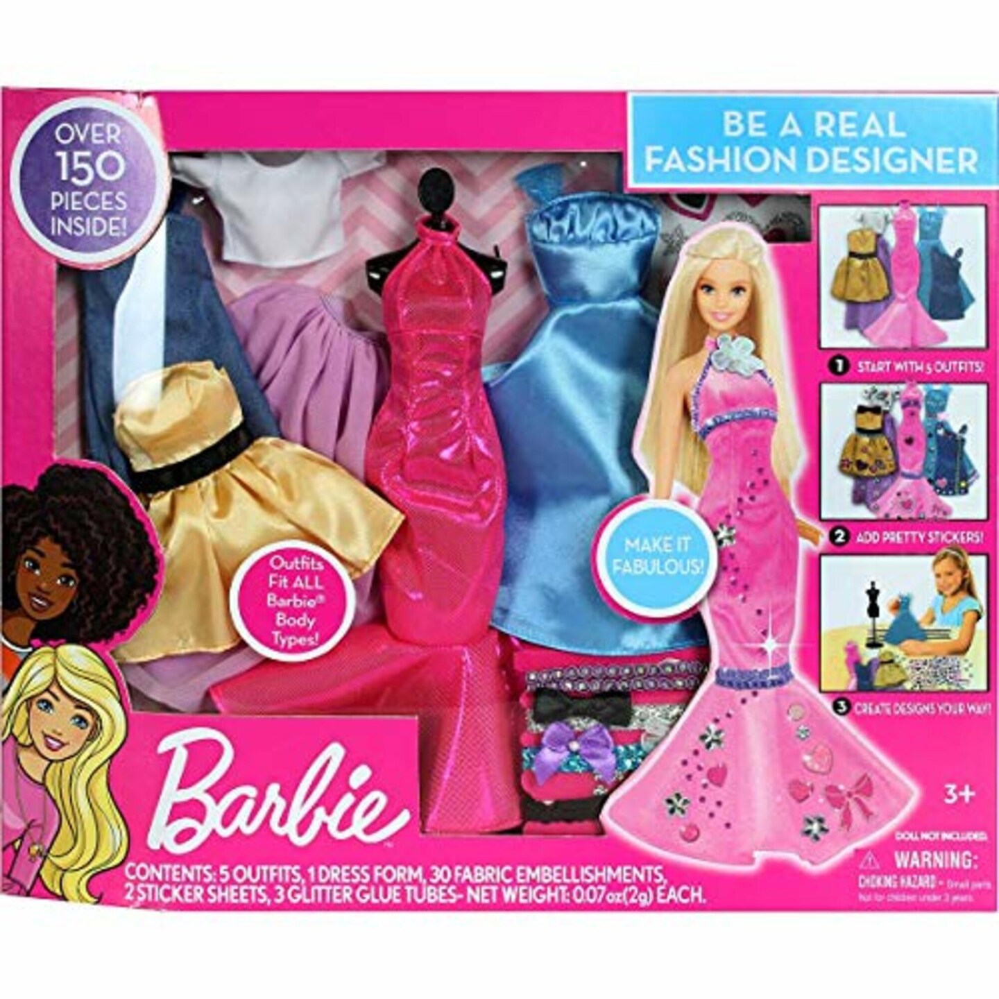 Barbie Be A Real Fashion Designer (Classic) - Design Your Own Barbie Doll Outfits, Over 150 Pieces Inside, 5 Outfit Set, Kids Ages 3+