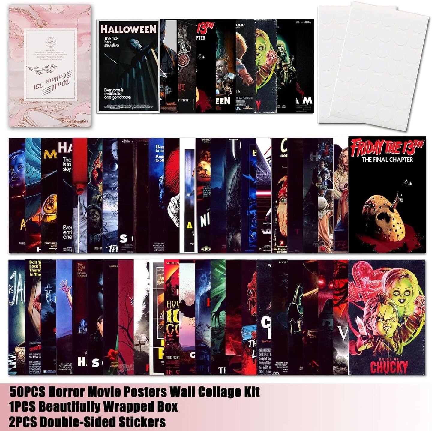 Vintage Classic Horror Movie Posters Wall Collage Kit,Creepy Scary Horror Movie Decor Aesthetic Pictures,Horror Decor for Home Bedroom Living Wall Decor,4×6 Inches