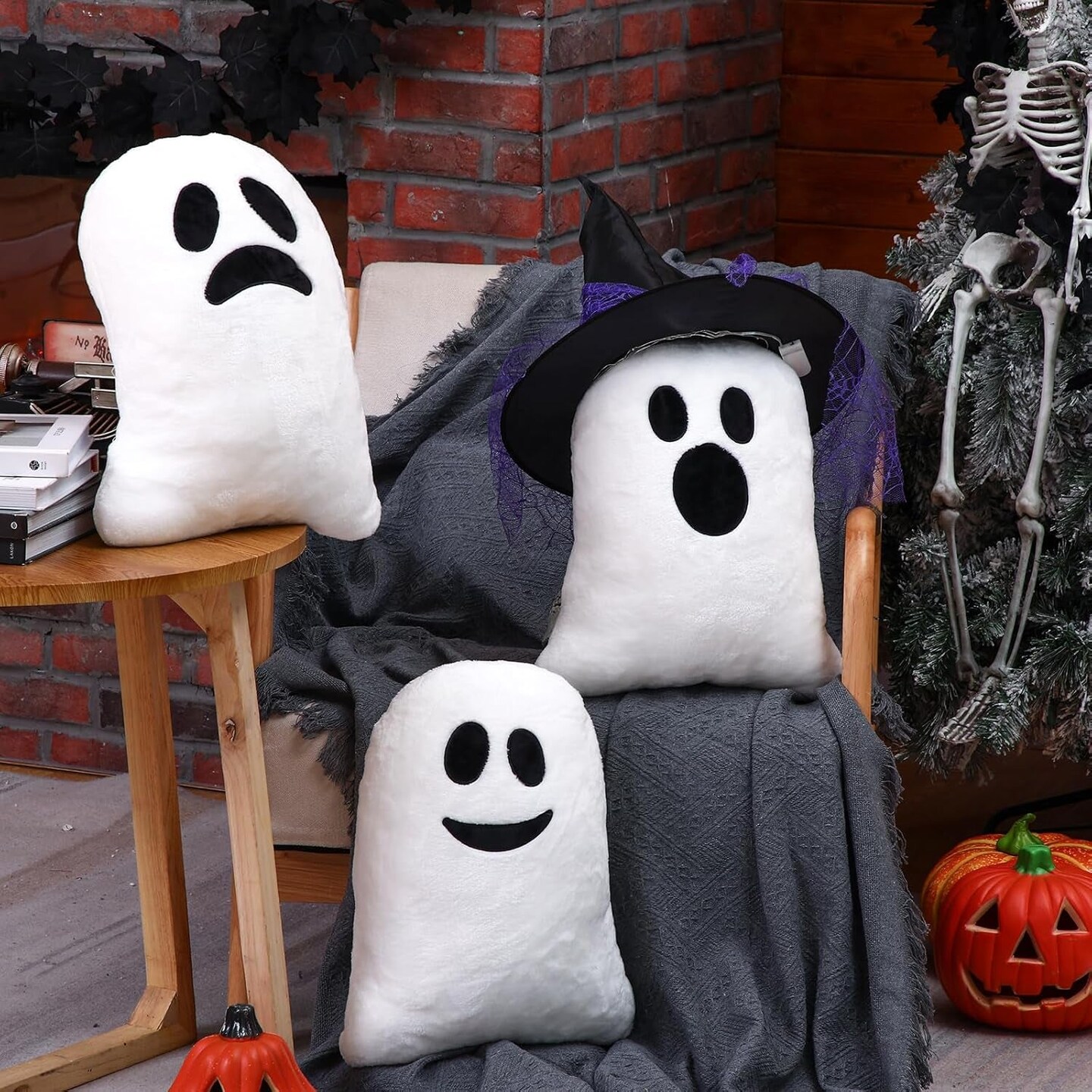 3 Pcs Halloween Pillows Cute Ghost Shaped Pillow Halloween Decorative Throw Pillow 15.7&#x27;&#x27; Stuffed Ghost Fluffy Plush Pillow Soft Cute Throw Pillow for Halloween Home Party Decor Gift (Funny)
