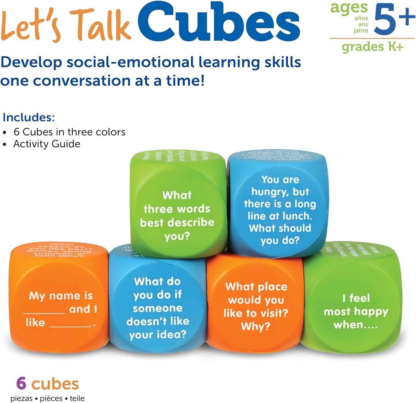 Let&#x27;S Talk! Cubes, 6 Cubes with 36 Prompts, Ages 5+,Conversation Cubes, SEL &#x26; Autism Therapy,Back to School Supplies,Teacher Supplies