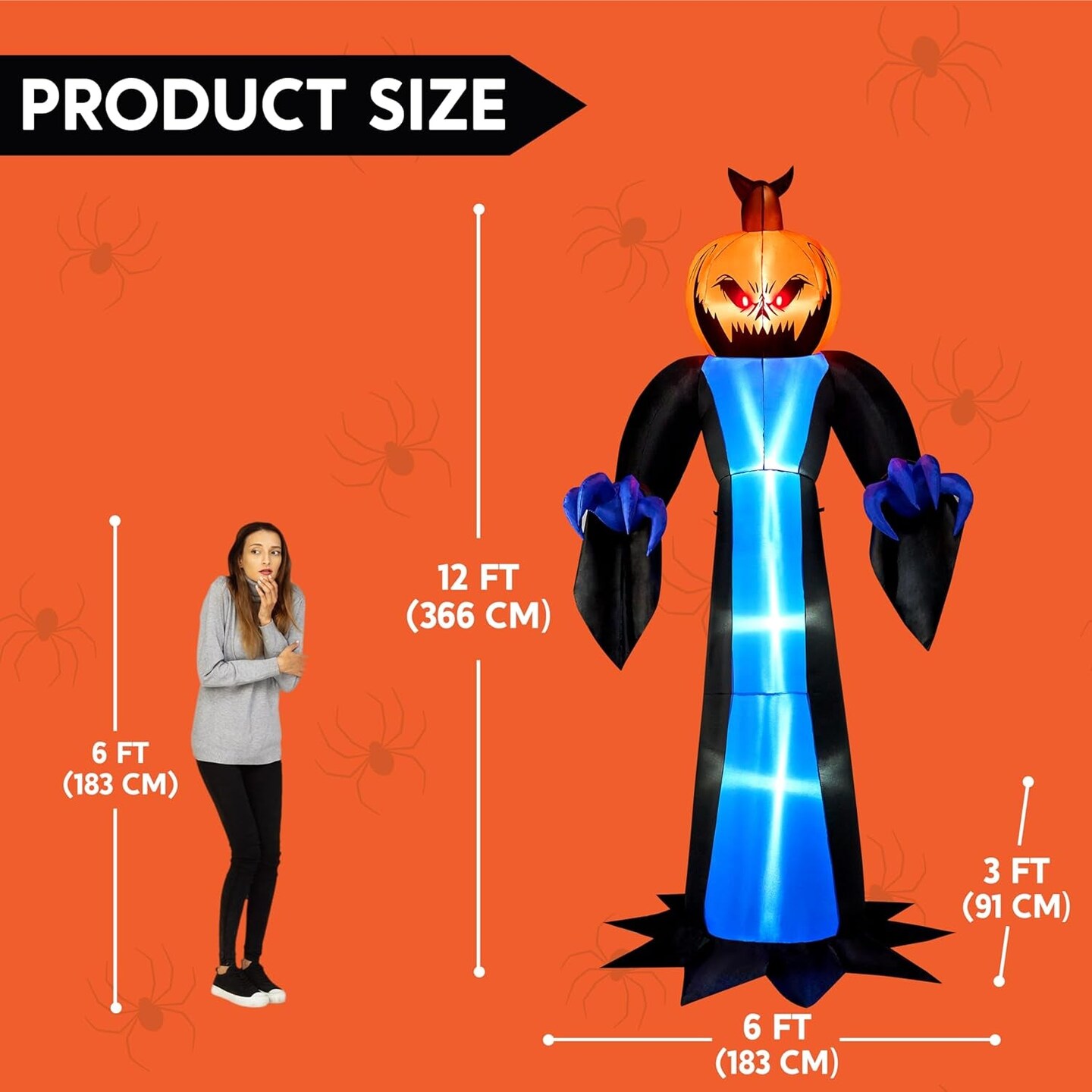 12 FT Tall Halloween Inflatables Outdoor Decorations, Inflatable Ghost Halloween Decor Outdoor, Halloween Ghost Blow Ups for Yard with Blue Ice Leds for Halloween Decorations Outside