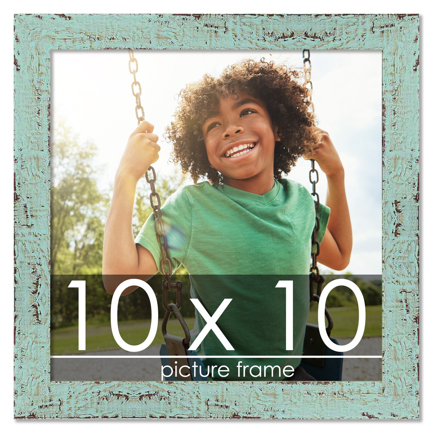 Square Shabby Chic Green Picture Frame - UV Acrylic, Foam Board Backing, Hanging Hardware