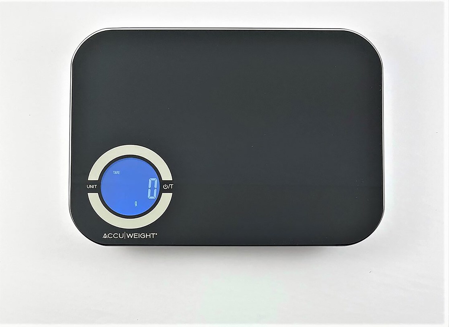 AccuWeight Platinum Collection, 11 lb Glass Kitchen Scale in Black w/ Blue Backlit Display
