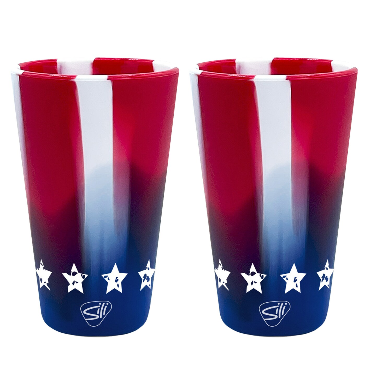 Silipint: Pint Glasses 16oz: 2 Pack - Stars &#x26; Stripes - Silicone Unbreakable Cups, Hot &#x26; Cold Drinks, Dishwasher-Microwave-Freezer-Oven Safe, USA Made