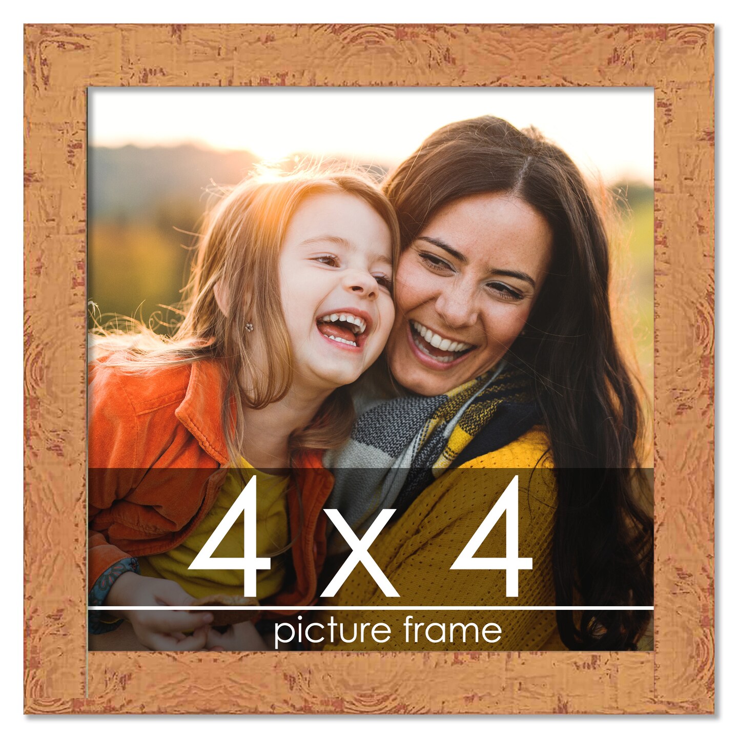4x4 Shabby Chic Picture Frame with UV-Resistant Acrylic &#x26; Acid Free Backing, Available in 9 Finishes - Black, Blue, Brown, Green, Orange, Pink, Red, and White