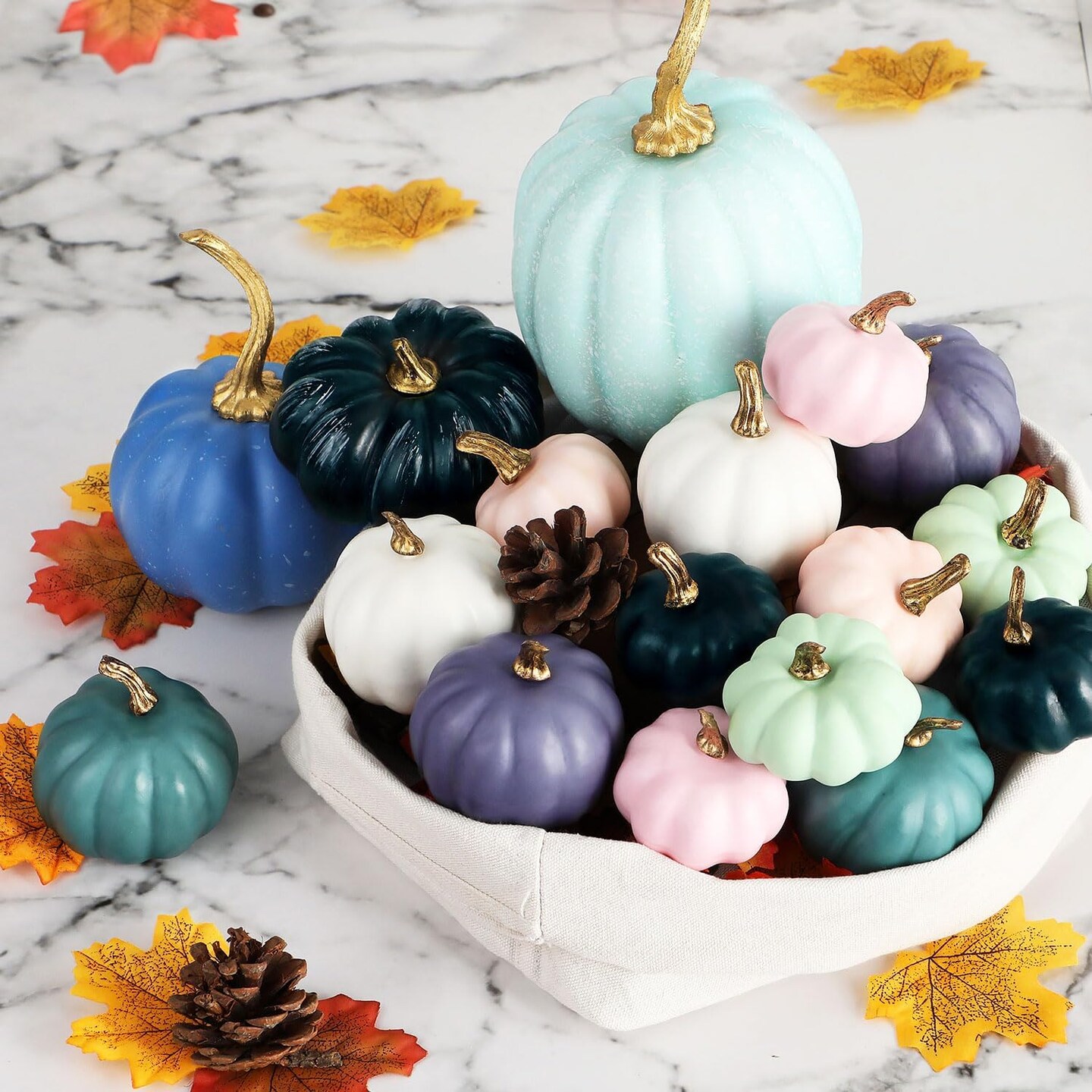 Decorative Large Small Outdoor Blue Green Pink Teal Foam Plastic Fake Faux Artificial Pumpkins for Halloween Autumn Harvest Festival Home Table Decor