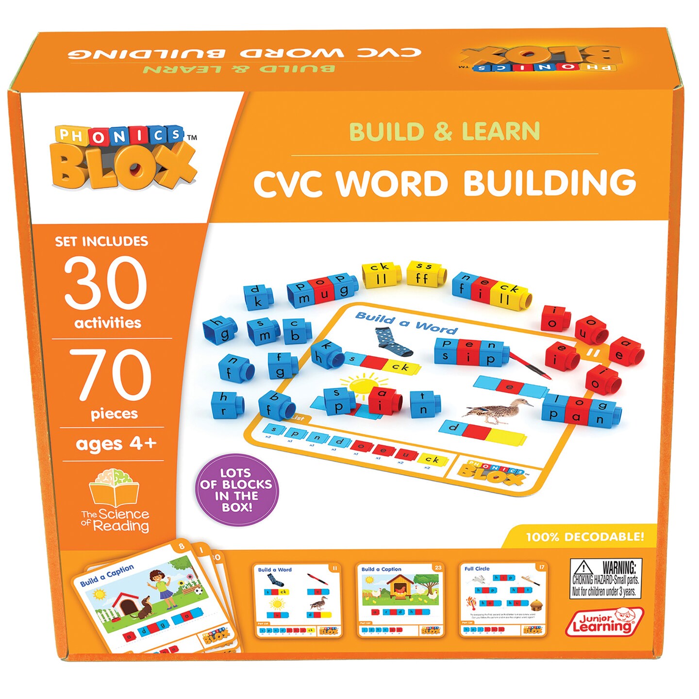 Junior Learning: Rainbow Phonics Blox: CVC Word Building - Phase 2 - 30 Activity Cards, Color Coded Blocks, Learning, Reading Development, Kids 4+