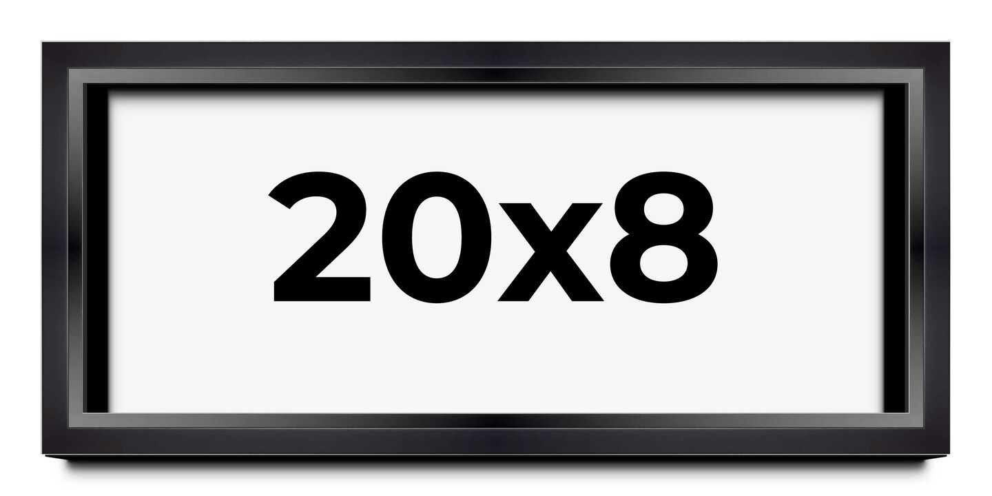 20x8 Modern Shadow Box 1.5" Depth Black Picture Frame - UV Acrylic, Backing, Hanging Hardware