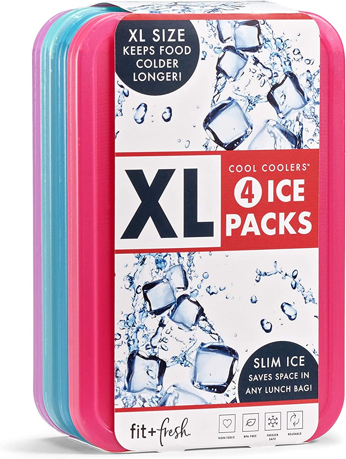 Cool Coolers by 4 Pack XL Slim Ice Packs, Quick Freeze Space Saving ...