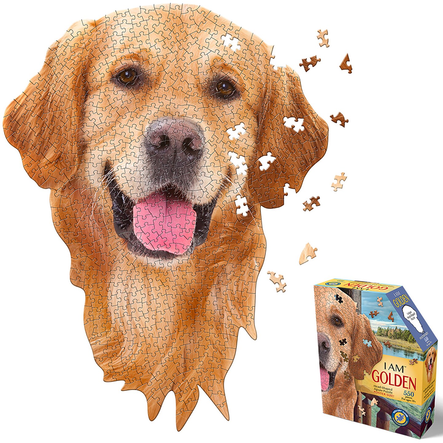 Madd Capp: I Am Golden - 550 Piece Puzzle - Dog Shaped Animal Jigsaw, 24 x 32&#x22; Assembled Size, Poster Reference, Educational Fun Fact Booklet