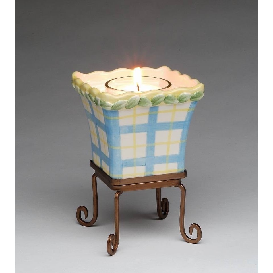 Ceramic Votive Cup With Metal Stand And Votive Glass ,