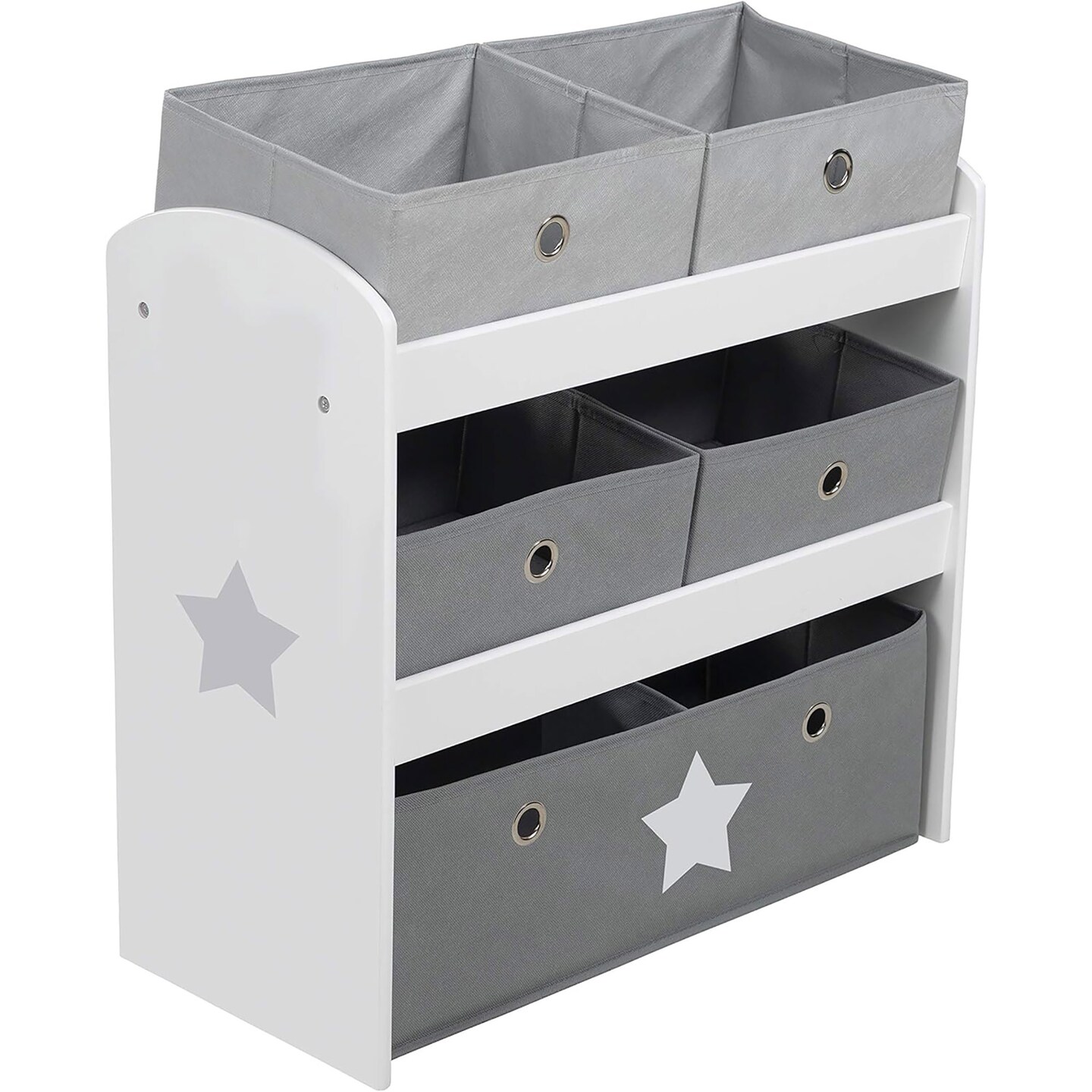 Roba Play Shelf - Grey Stars - Children&#x27;s Multi-Bin Toy Organizer, Shelf Storage Cabinet With 5 Fabric Boxes, Boys &#x26; Girls