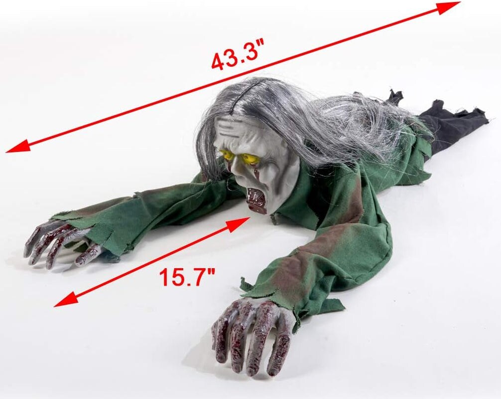 Halloween Scary Yard Decorations, Electric Crawling Ghost Long Hair Horror Voice Skeleton, Creeping Bloody Prop for Theme Park, Bar Haunted House Props Horror Layout Party Decor