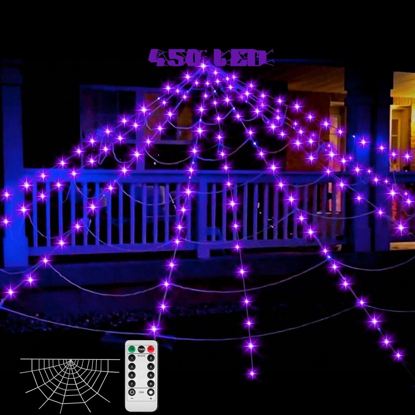 Spider Webs Halloween Decorations - Light up Spider Web Halloween Decorations Outdoor 32X16.5Ft- 450 LED Giant Spider Web &#x26; 50G Stretch Cobweb,Halloween Spiderwebs with Remote Control