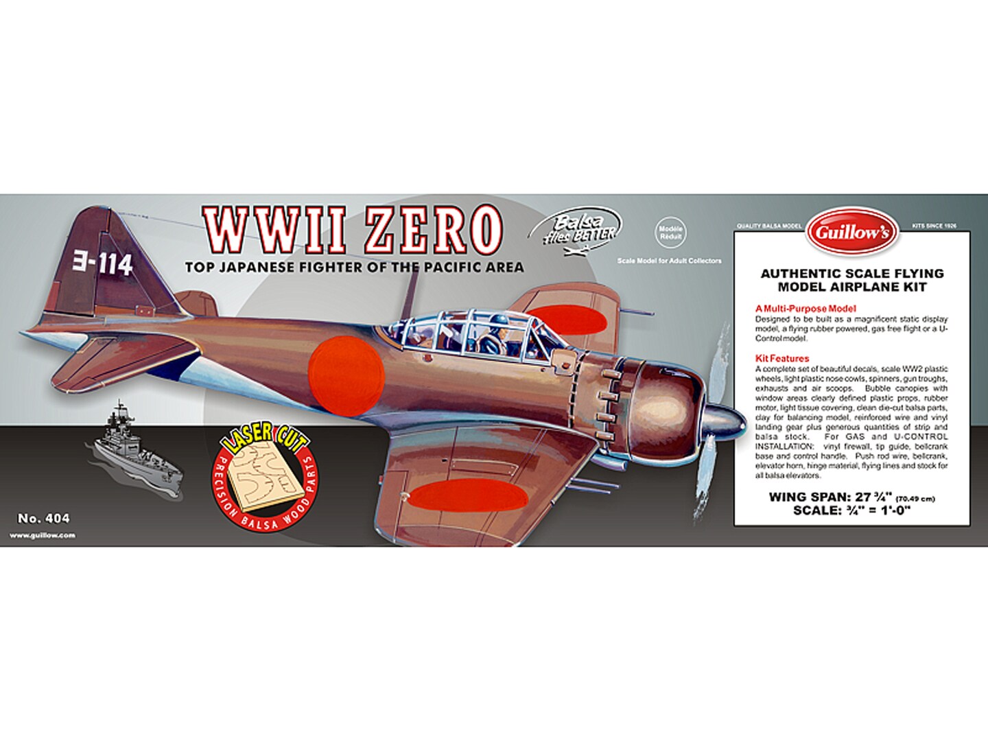 Guillow&#x27;s WWII Zero Laser Cut Model Kit Small