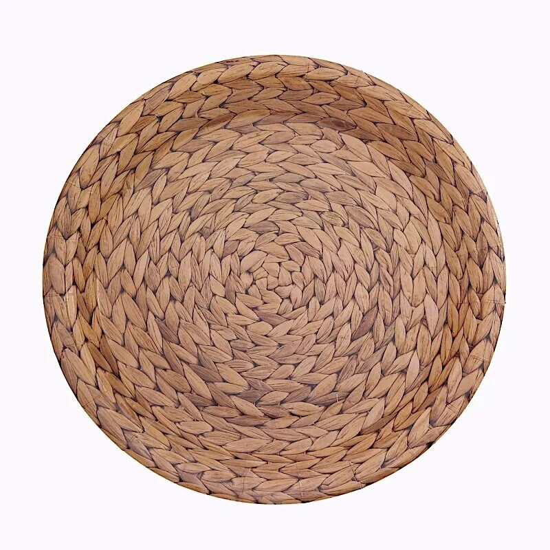 25 Natural 9&#x22; Woven Rattan Print Paper Dinner Plates Party Events Decorations