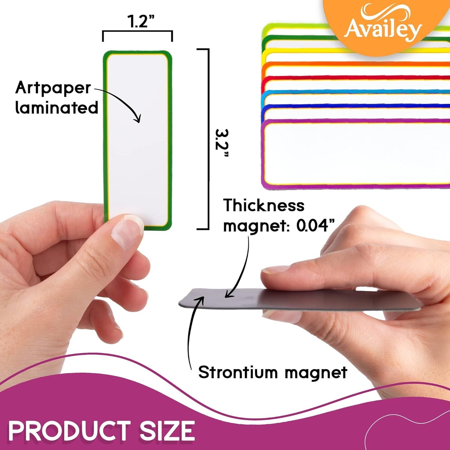 Availey 32 Pieces (4 X 1.8&#x22;) - Colored Border Magnetic Dry Erase Labels - Reusable Strips for Classroom Home Office Garage Refrigerator - Blank Writable Erasable Cards Name Tags Students Locker Shelf