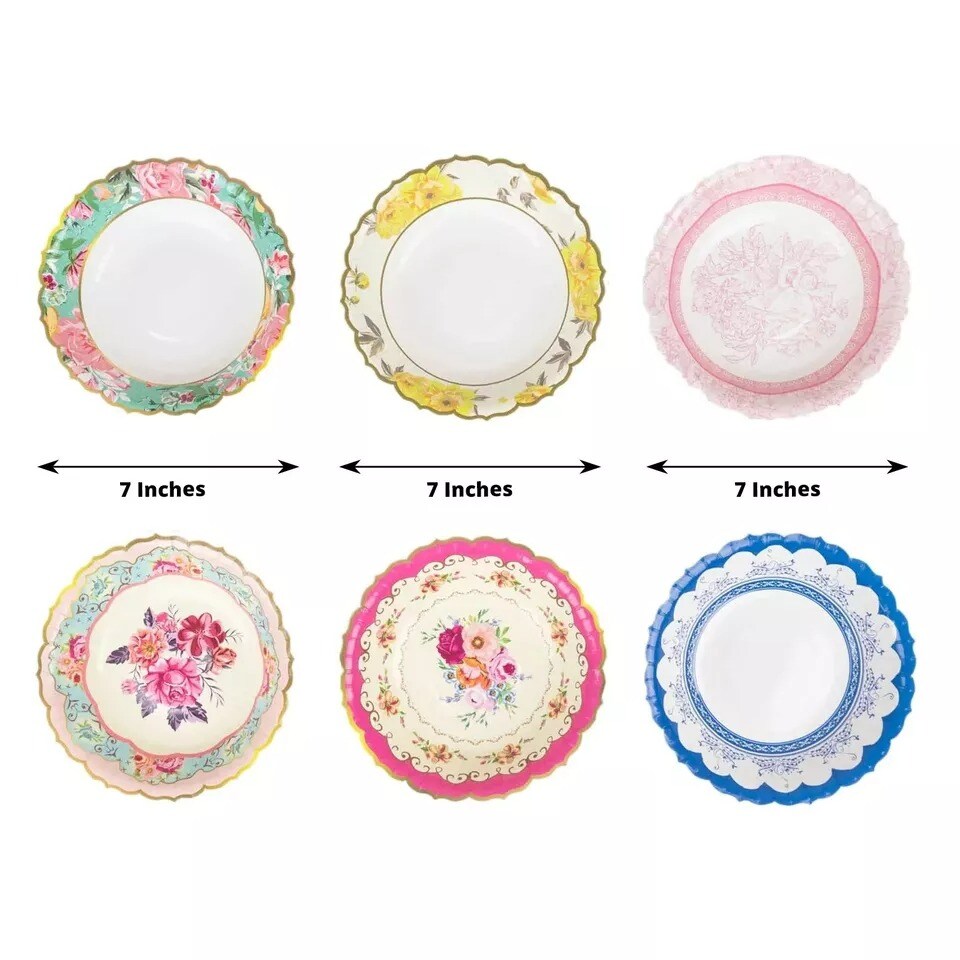 24 Assorted Vintage Floral Dessert Salad Paper Bowls Scalloped Edge Party Event