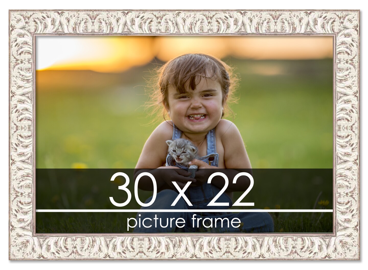 30x22 Refined White Picture Frame - UV Acrylic, Foam Board Backing, Hanging Hardware