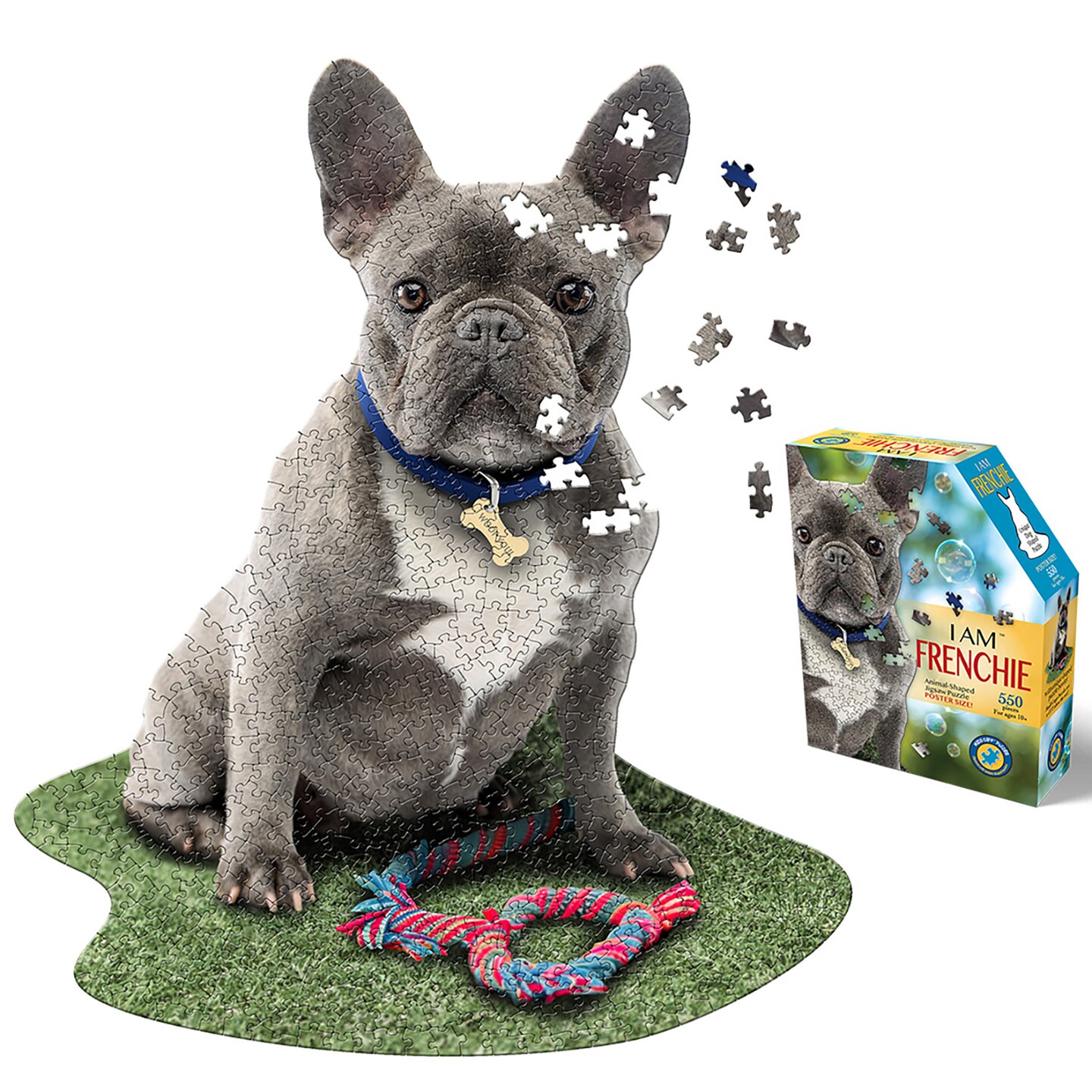 Madd Capp: I Am Frenchie - 550 Piece Puzzle - Dog Shaped Animal Jigsaw, 25 x 30&#x22; Assembled Size, Poster Reference, Educational Fun Fact Booklet