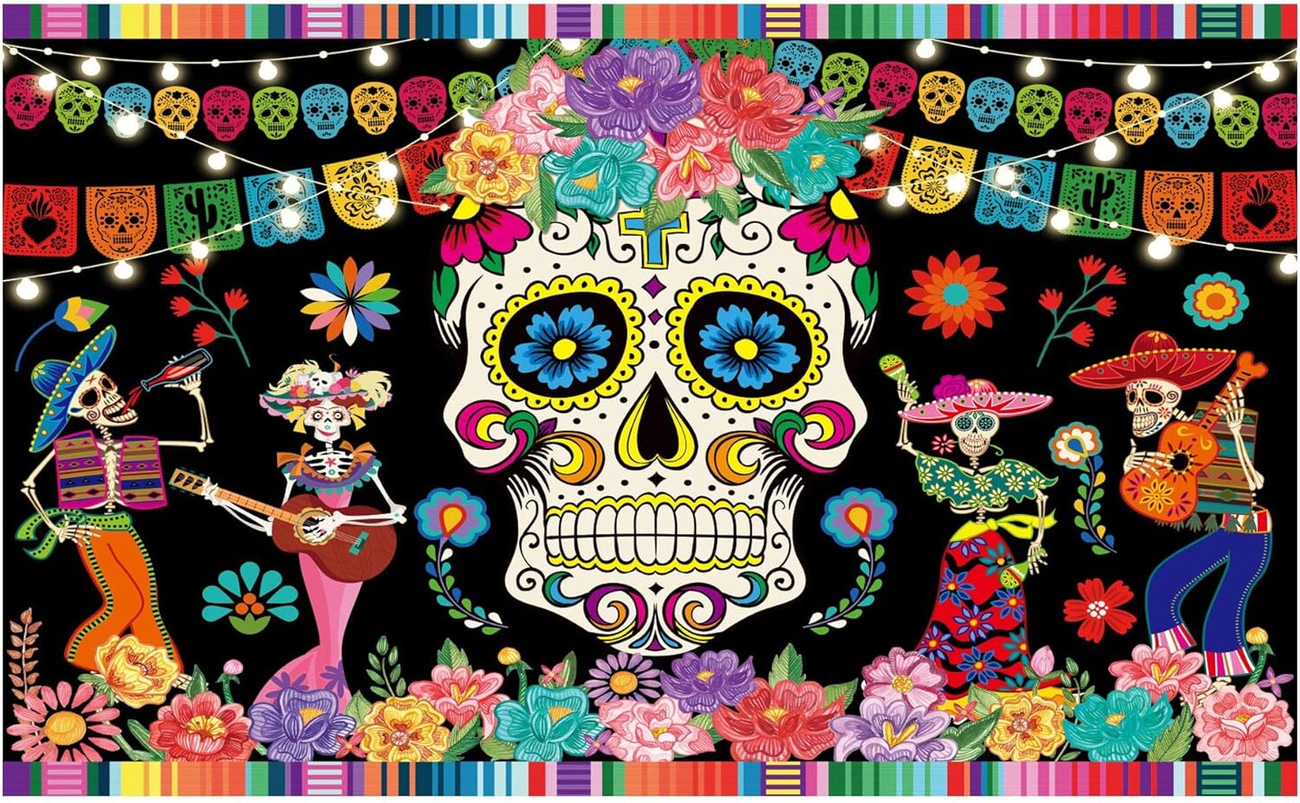 Photography Background Fiesta Sugar Skull Party Banner Supplies Decoration