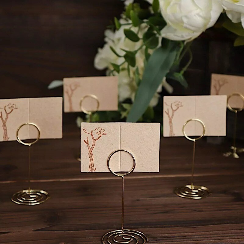 Gold 10 Sign Holders 3.5&#x22; Circle Place Card Metal Table Number Stands Events