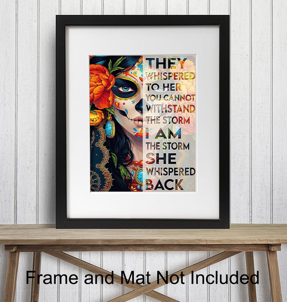 Mexican Art Regalos Para Mujer, Ninas - I Am the Storm Inspirational Wall Decor - Wall Art for Women Chicano Latinx Woman - Motivational poster