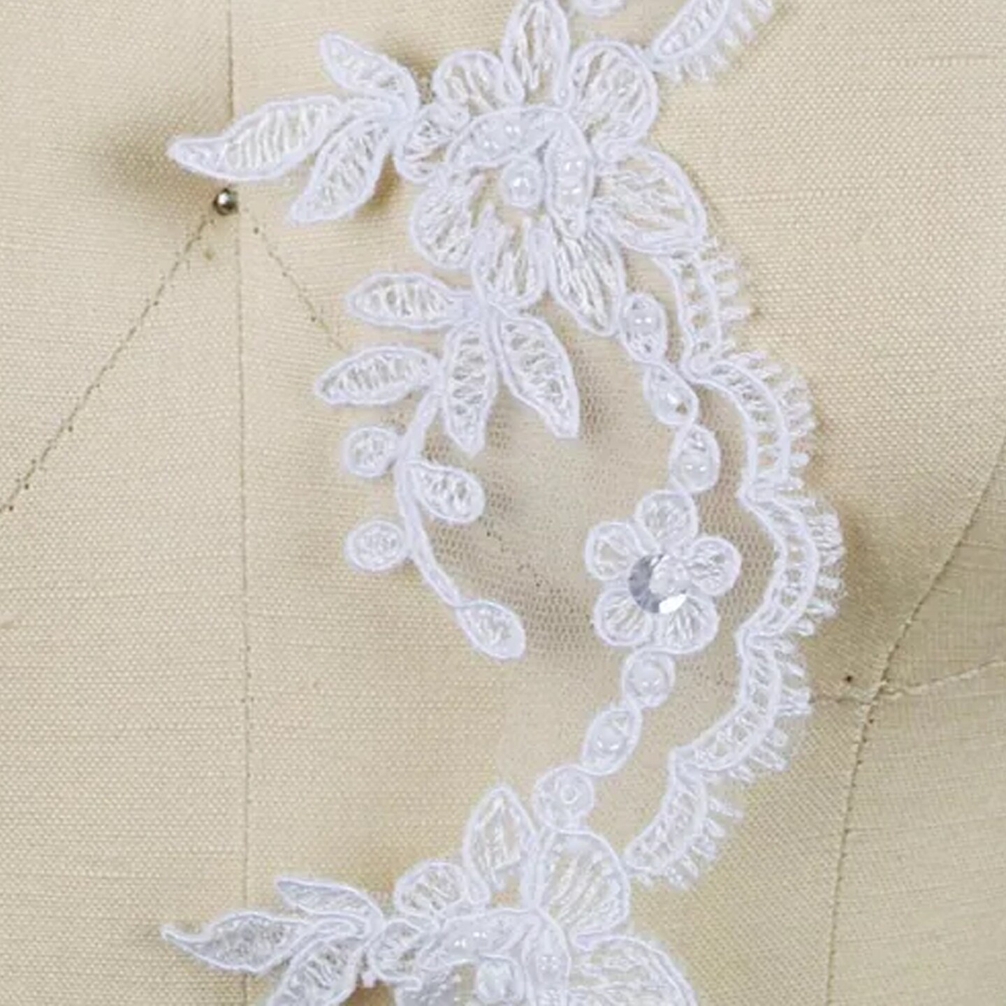 1 Yard Ivory Embroidered Alencon Beaded Bridal Lace Trim for Veils Wedding Gowns and Formal Decor 2 Inch Wide