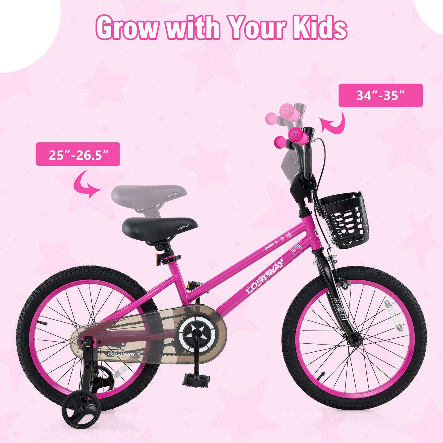 Adjustable Kids Bicycle with Hand Coaster Brake and Basket Training Wheels Perfect Gift for Girl or Boy