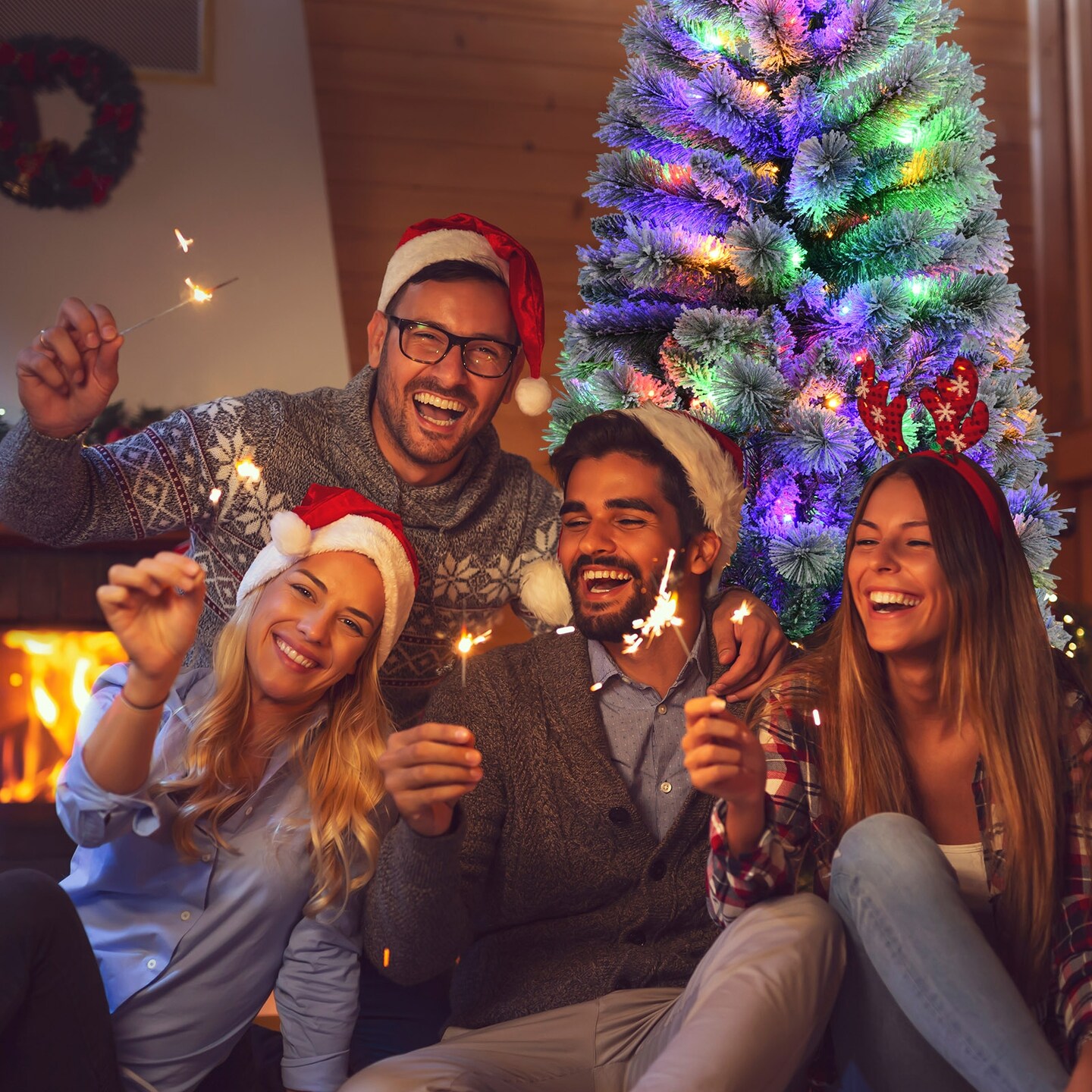 Prelit Snow Flocked Christmas Tree with Remote and 9 Light Modes