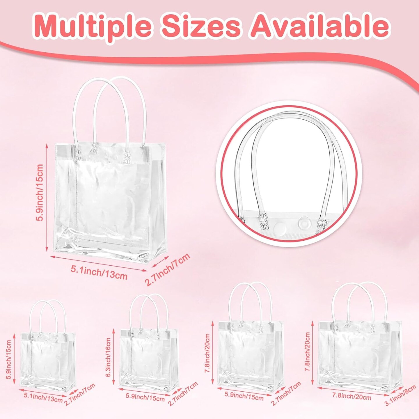 50 Pcs Clear Gift Bags with Handles - Transparent Reusable Tote Bags for Mother&#x27;s Day, Boutique, Wedding, Birthday, Baby Shower Party (5.1 x 5.9 x 2.7 Inch)
