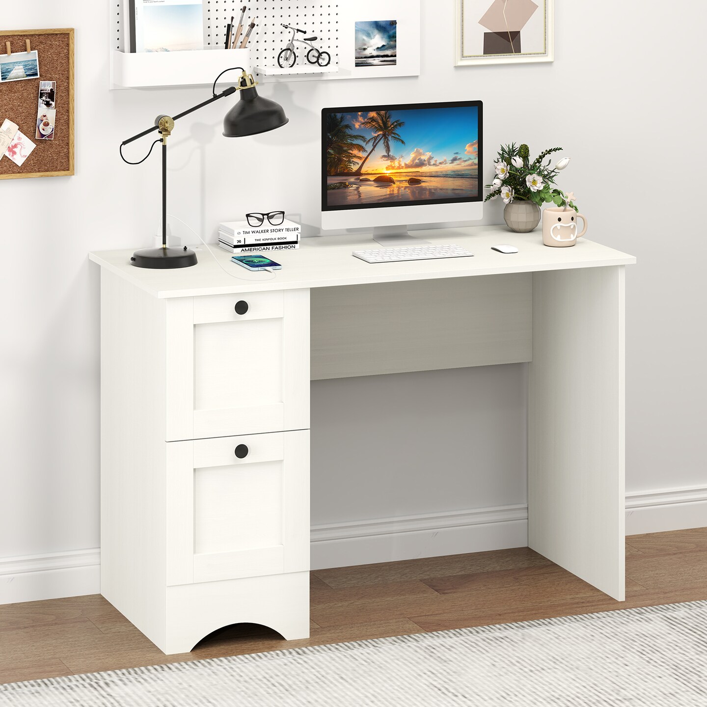 Modern Computer Desk with Ample Legroom and 2 Storage Drawers 44" Home Office Desk with Keyboard Tray