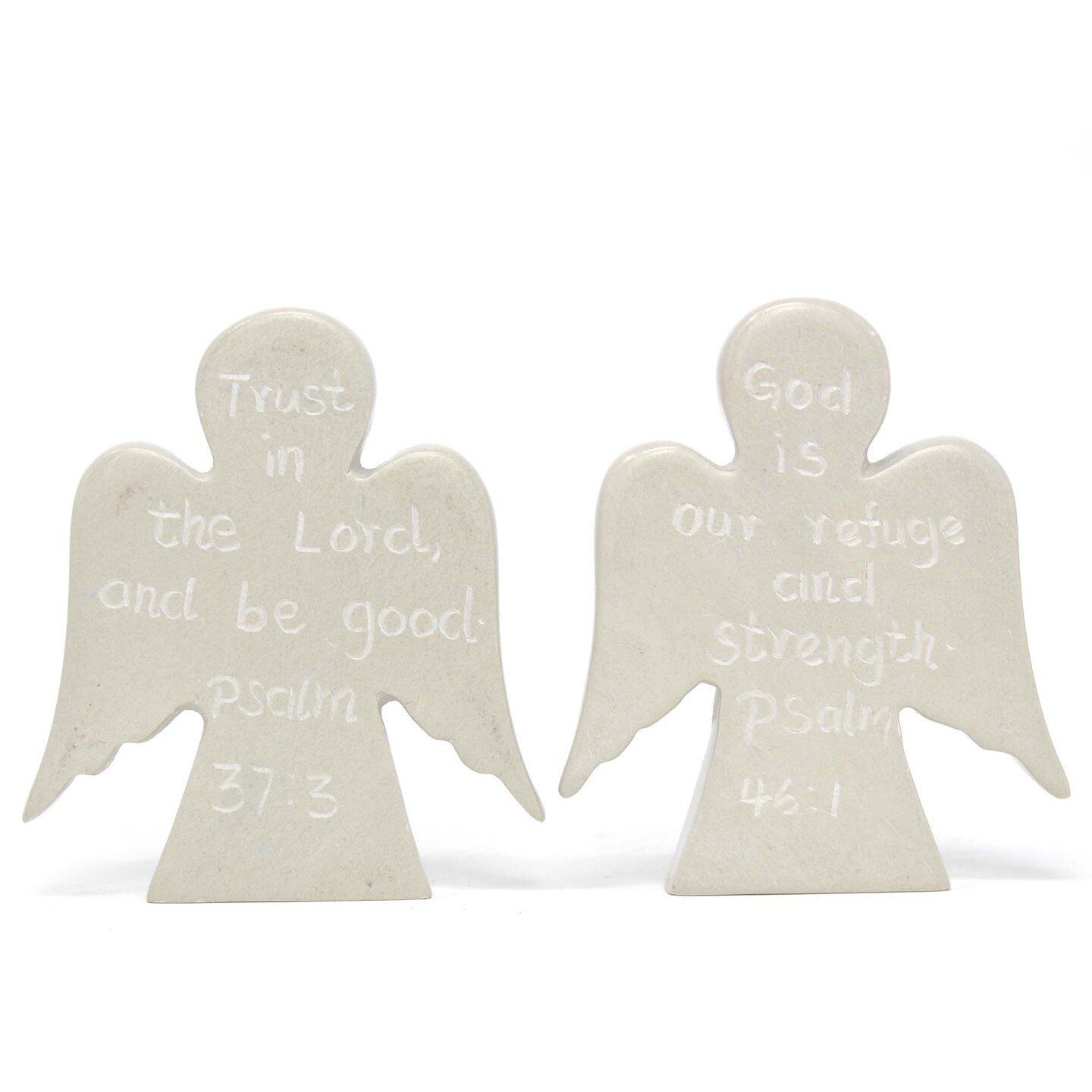 Cream-Grey Soapstone Angel Set of 2, 3 inches Hand-Carved and Sanded