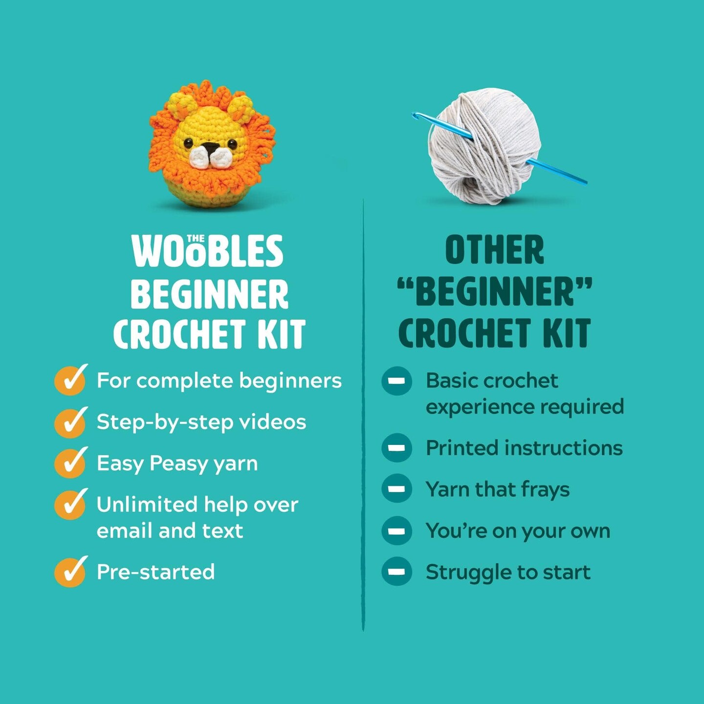 The Woobles Beginners Crochet Kit with Easy Peasy Yarn as seen on Shark Tank - with Step-by-Step Video Tutorials - Fred The Dinosaur