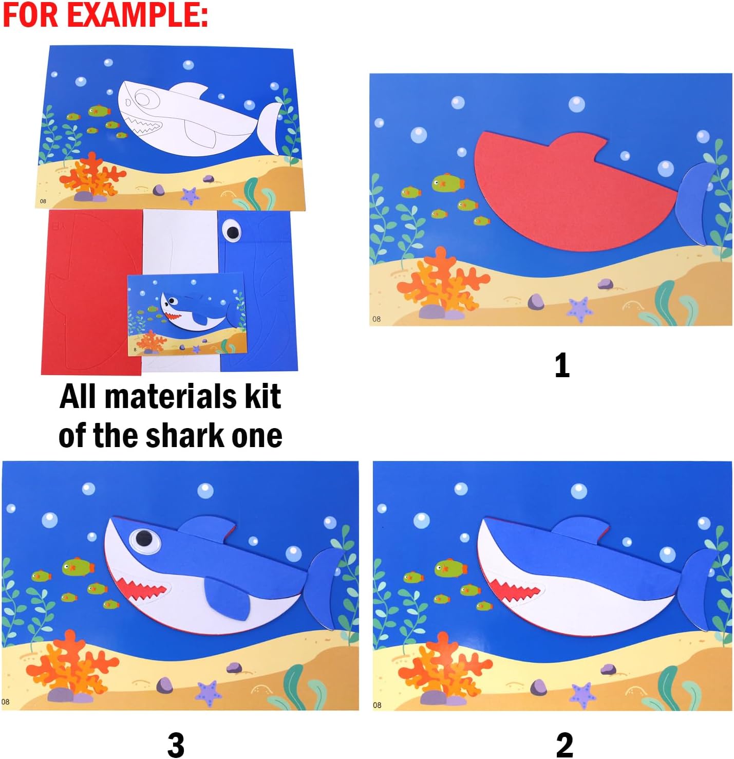 Foam Stickers for Toddlers 12PCS Sticky Foam DIY Craft Preschool Art Class Drawing Sticker Puzzle Art Kit for Kids Boys Girls (Sea Animals)