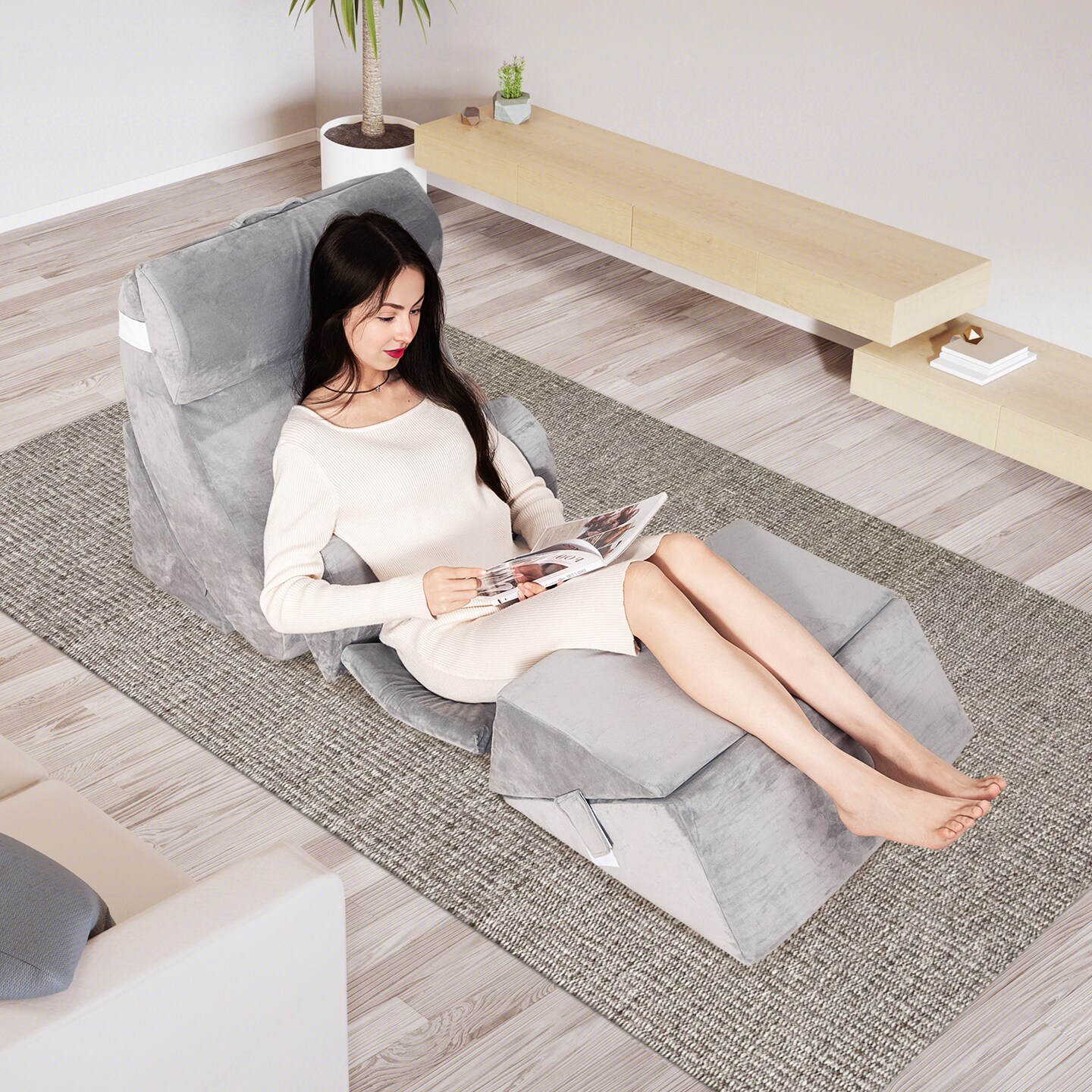 Grey 7-Piece Adjustable Wedge Pillow Set with Memory Foam for Post Surgery and Full Body Support