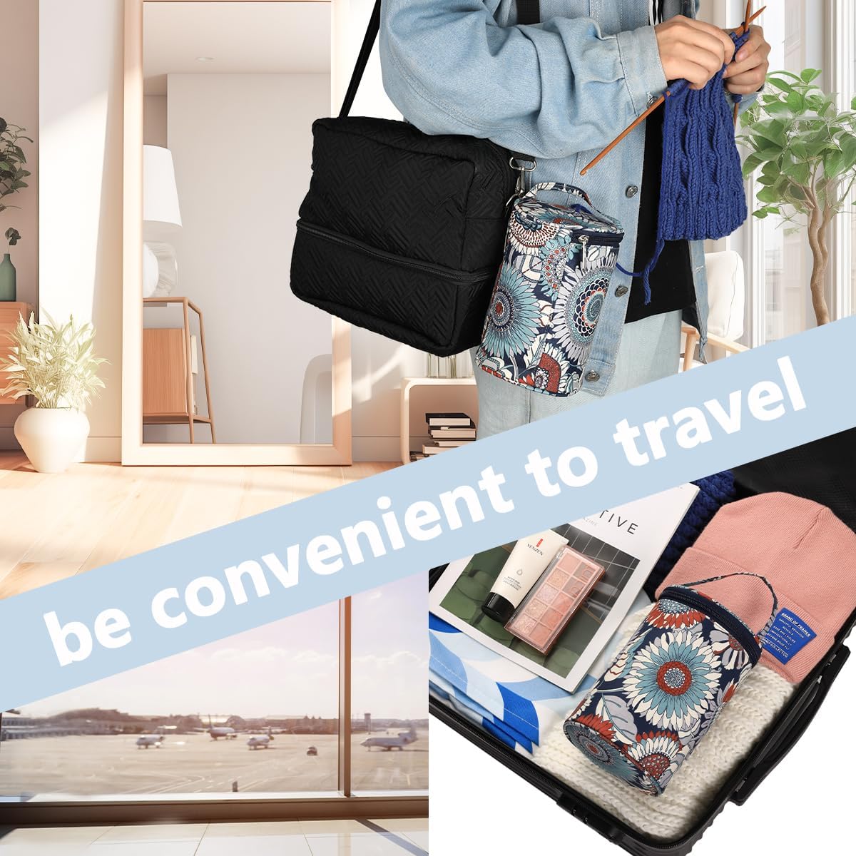 Complete Crochet Kit for Beginners &#x26; Adults,Starter Set with 9 Ergonomic Hooks(2.0-6.0mm), 5 Acrylic Yarns, Blue Tote Bag &#x26; Accessories