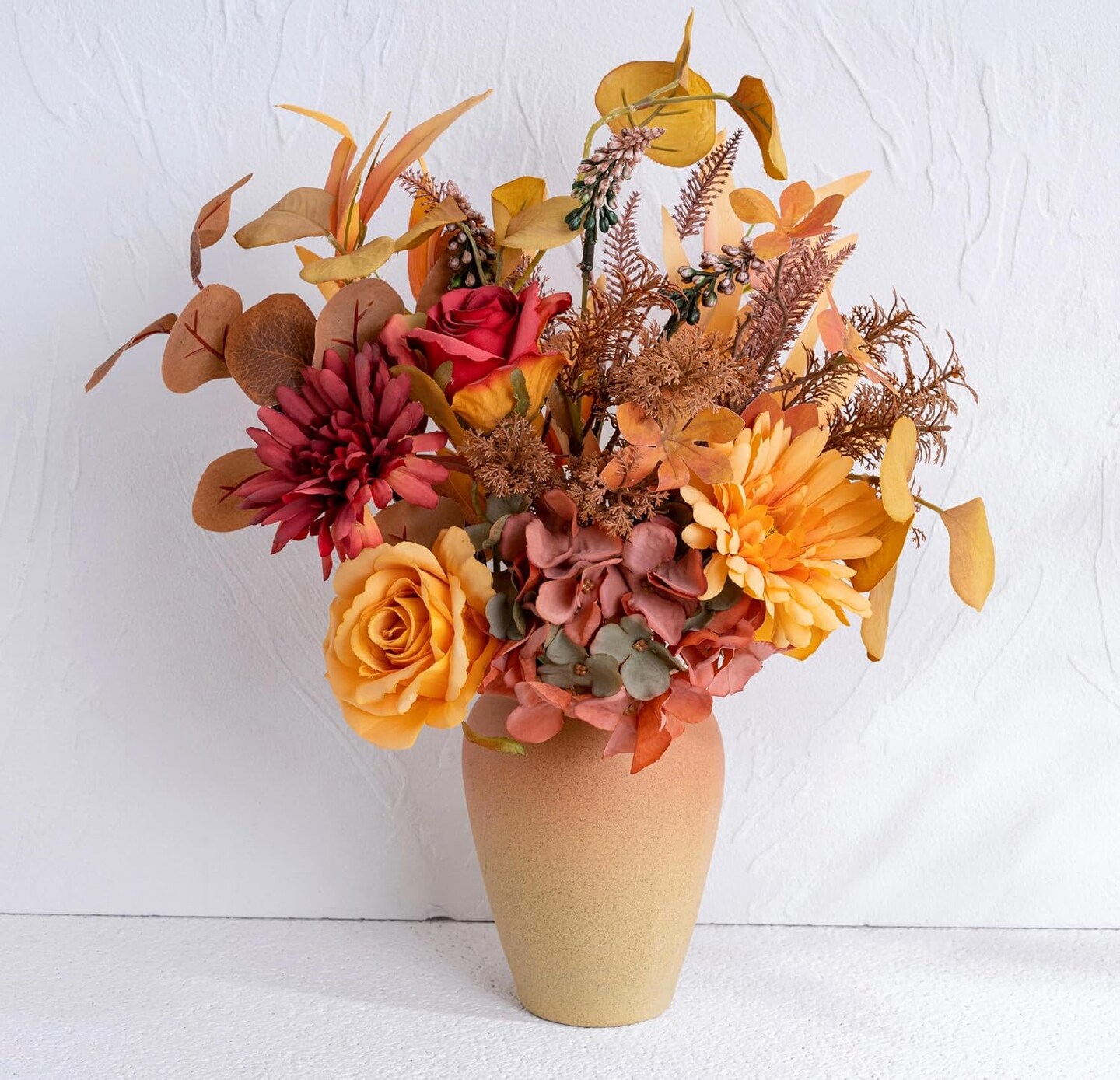 Artificial Sunflower with Vase, Artificial Fall Flowers for Decoration, Autumn Faux Gerber Daisy Flowers Arrangement in Vase Suitable for Home Living Room Fall Decor Table Centerpieces