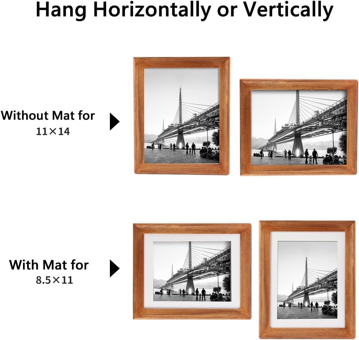 11x14 Picture Frame Display Pictures with Mat 8.5x11 or 11x14 Without Mat,Vertical or Horizontal for Wall or Tabletop Display