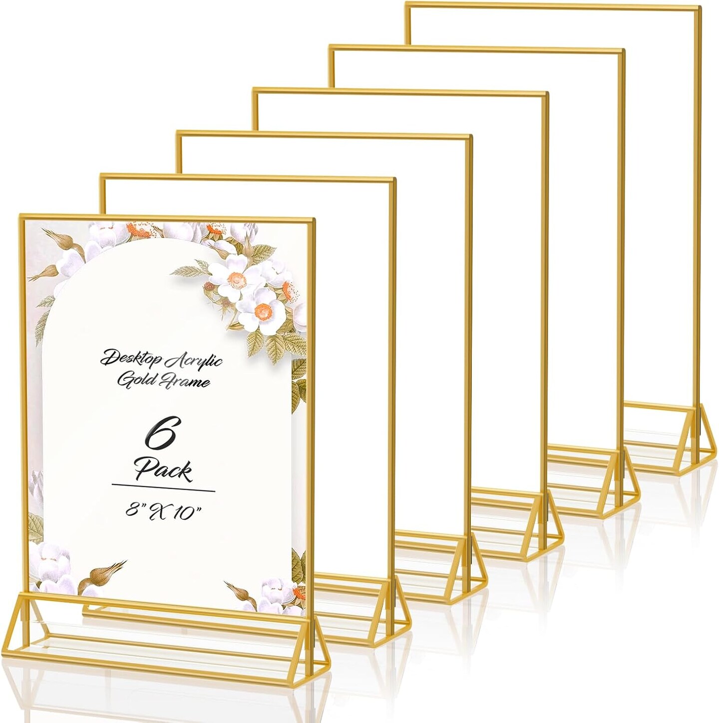 Set of 6 8x10 Gold Acrylic Picture Frames, Double-Sided Vertical Tabletop Sign Holder Stand – Clear Display Frame for Photos, Menus, Weddings, Office & Home Décor