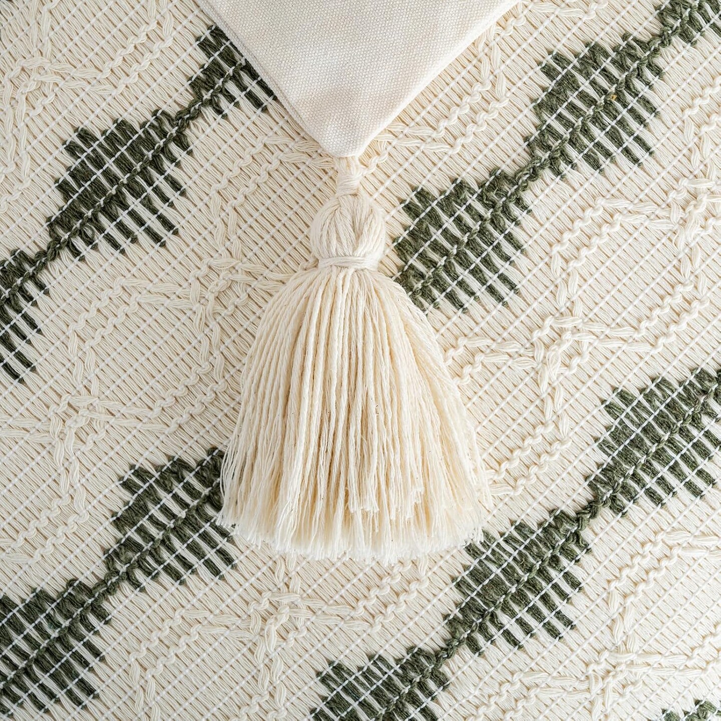 Set of 2 Boho Olive Green Decorative Throw Pillow Cover 18x18 Inch