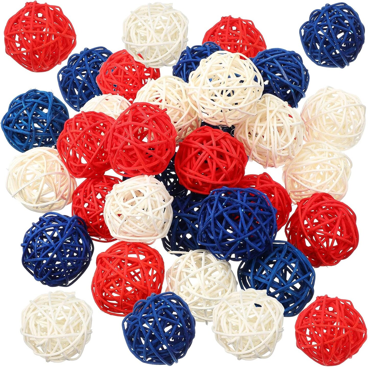 30 Pcs Patriotic Rattan Balls 4th of July Decorative Balls for Bowl 1.8 Inch Red White and Blue Table Wicker Balls for Decorating Bowl Filler Vase Filler Spheres for Table Independence Day Home Decor