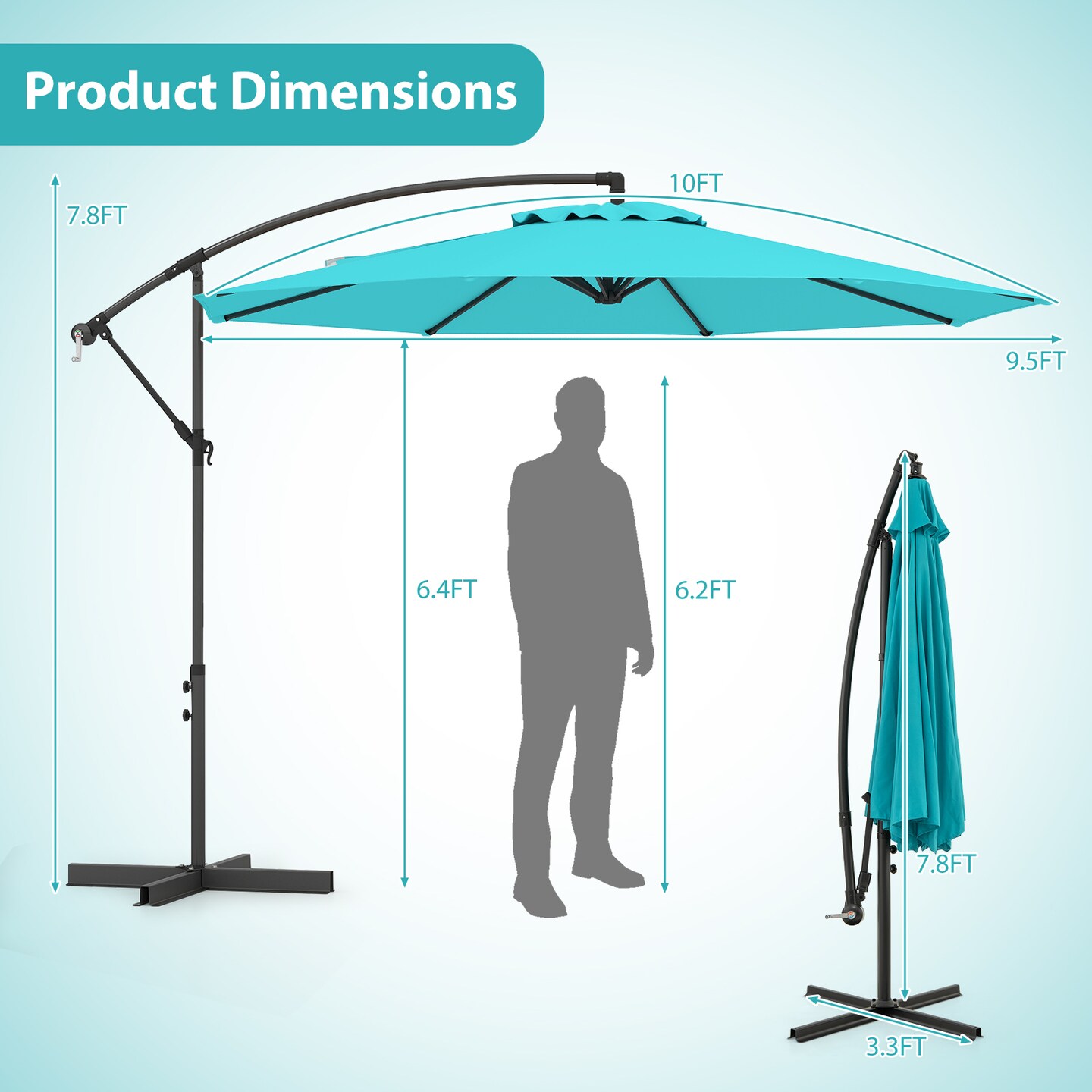 10 Feet Turquoise Polyester Patio Canopy Umbrella with Powder-Coated Iron Frame Tilt and Crank
