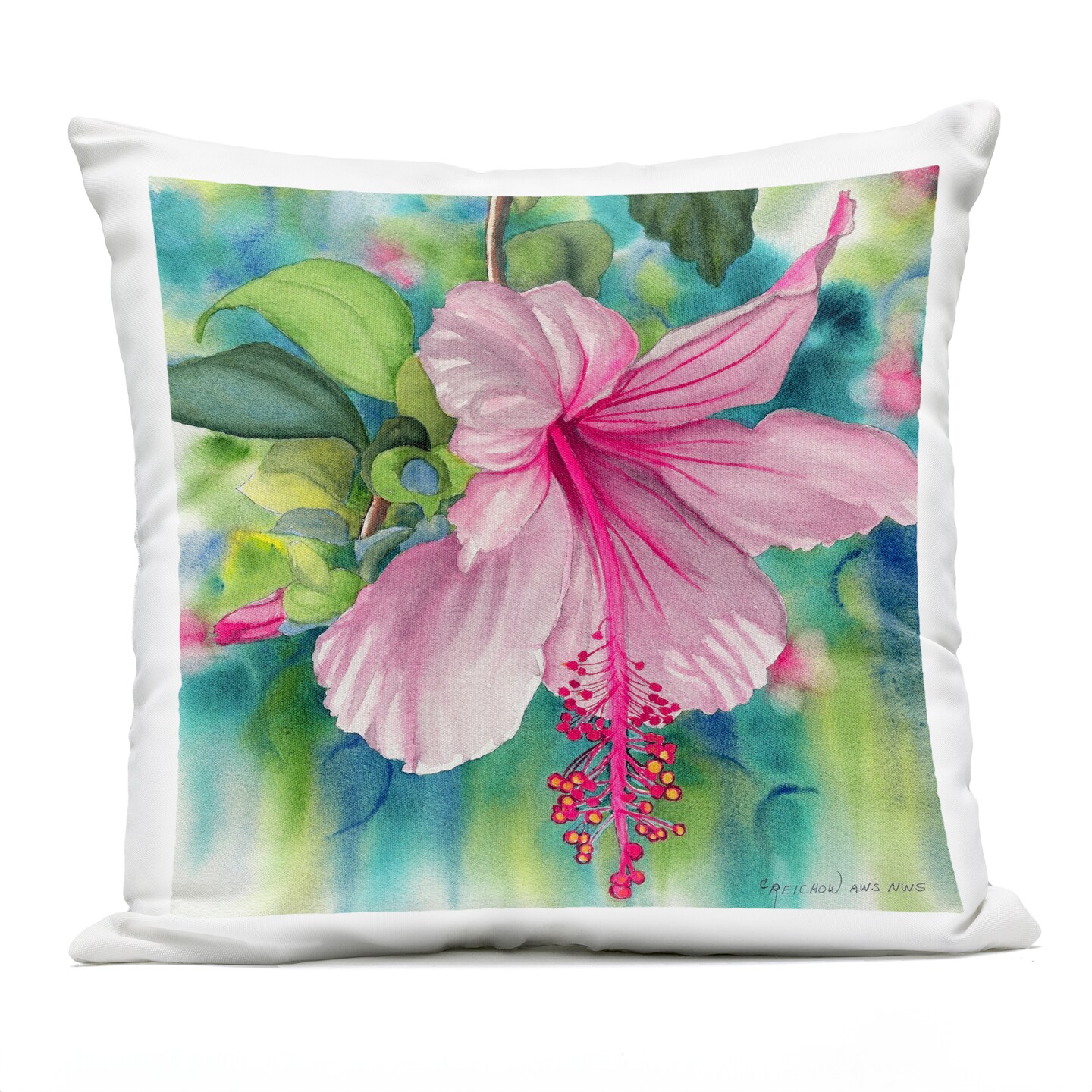 Stupell Industries Delicate Beauty Hibiscus Outdoor Printed Pillow, design by Christine Reichow, 18 x 7 x 18